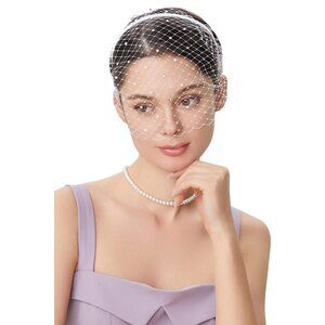 1920s Flapper Fascinator Mesh Veil Headband Bridal Wedding Tea 2891